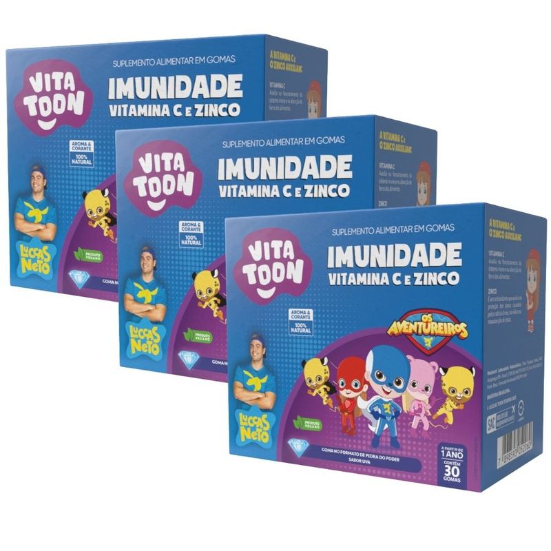 KIT 3X Vitamina C + Zinco Kids Imunidade Vitatton Luccas Neto - 30 gomas - Maxinutri