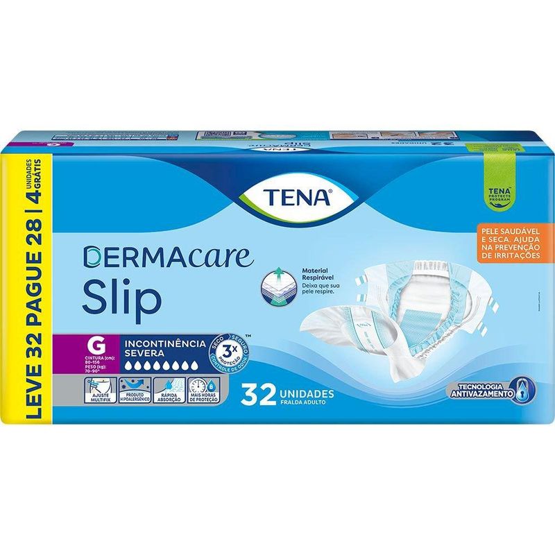 Tena - Fralda Geriátrica Slip Dermacare - G Leve 32 Pague 28 Unidades