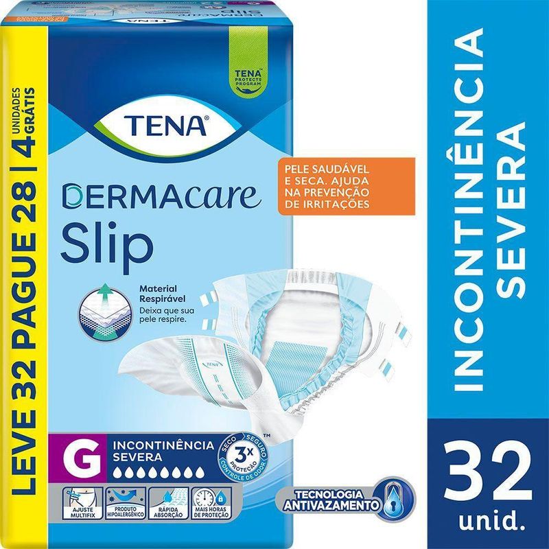 Tena - Fralda Geriátrica Slip Dermacare - G Leve 32 Pague 28 Unidades
