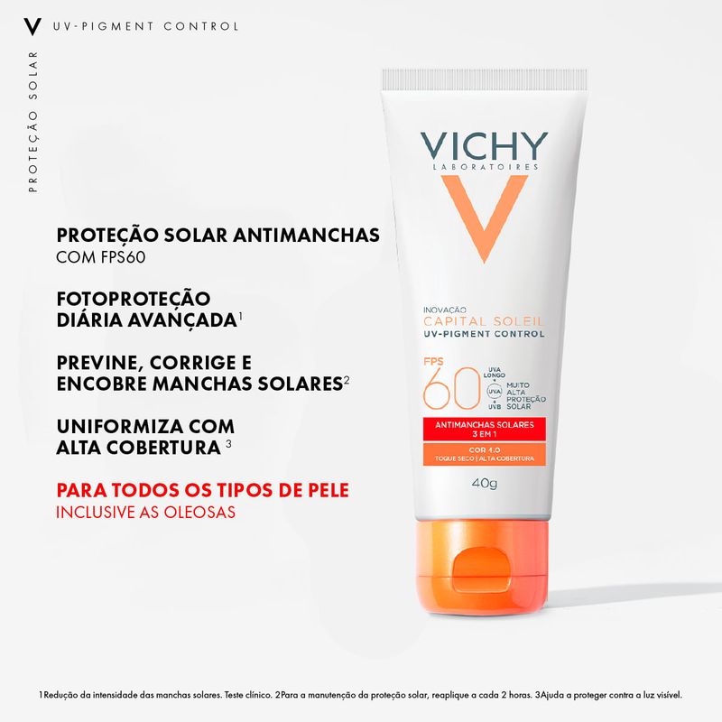 Protetor Solar Vichy Capital Soleil - Facial Antimanchas UV-Pigment Control FPS 60 40 40g