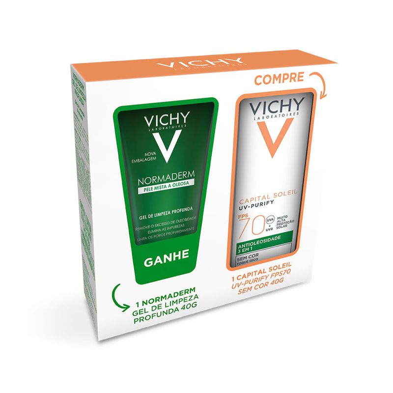 Vichy - Kit Protetor Solar Facial Capital Soleil UV-Purify FPS 70 Sem Cor 40g + Gel Limpeza Normaderm 40g