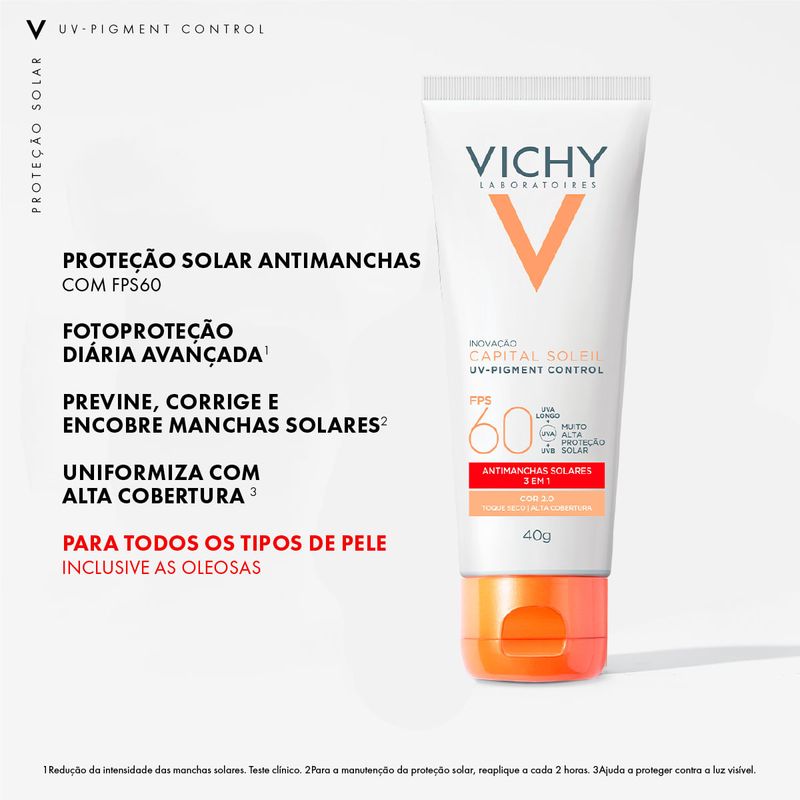 Vichy - Protetor Solar Facial Antimanchas Capital Soleil UV-Pigment Control FPS 60 - 40g