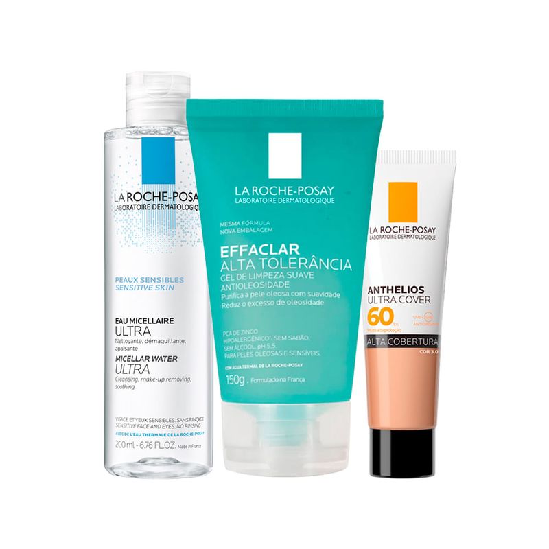 La Roche-Posay - Kit Cuidado Facial Água Micelar 200ml + Gel Limpeza 150g + Protetor Solar FPS 60 Ultra Cover 30 30g