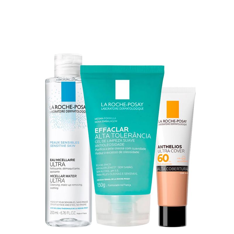 La Roche-Posay - Kit Cuidado Facial Água Micelar 200ml + Gel Limpeza 150g + Protetor Solar FPS 60 Ultra Cover 30 30g