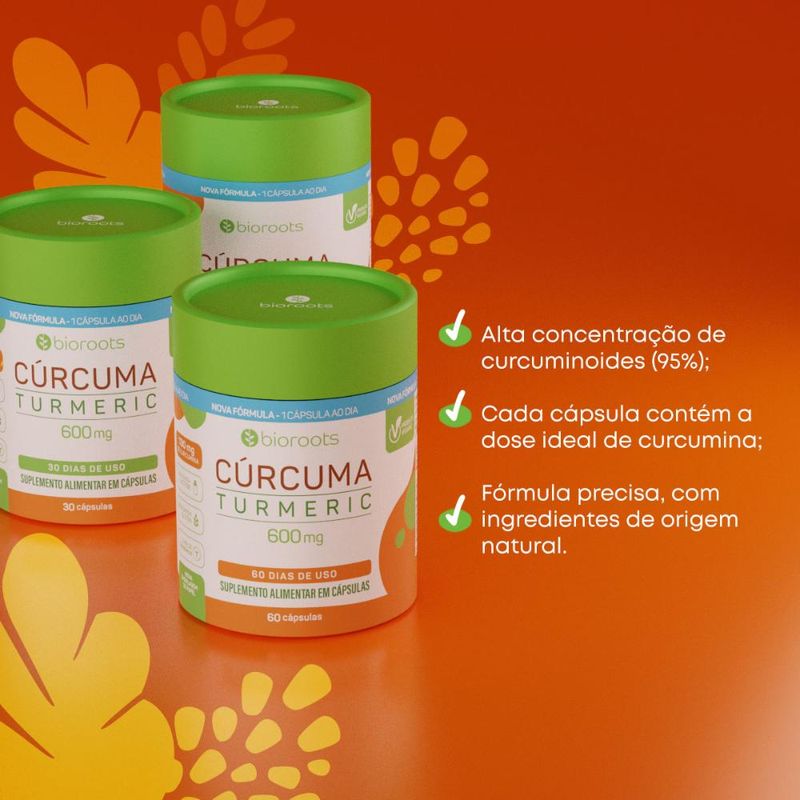 Cúrcuma Turmeric 600mg com 30 Cápsulas - Bioroots