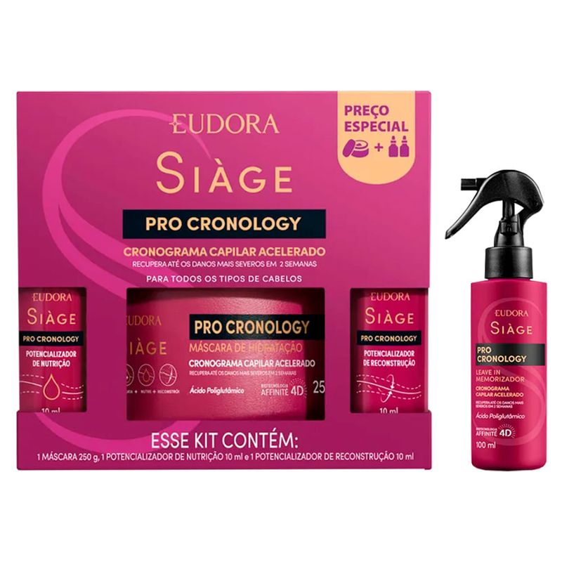 Kit Cronograma Capilar - Eudora Siàge Pro Cronology - 3 Produtos + Leave-in 100ml