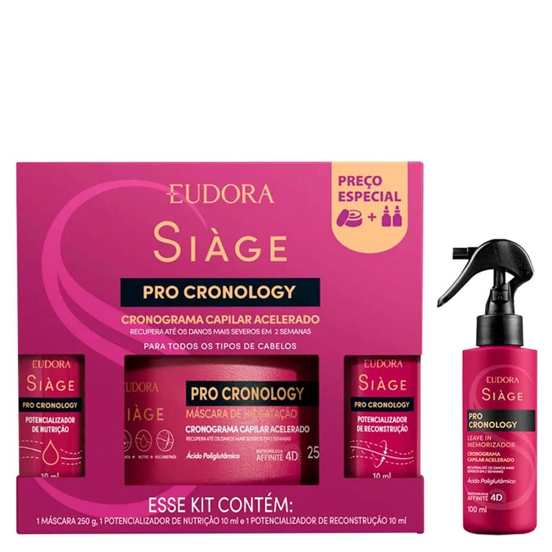 Kit Cronograma Capilar - Eudora Siàge Pro Cronology - 3 Produtos + Leave-in 100ml