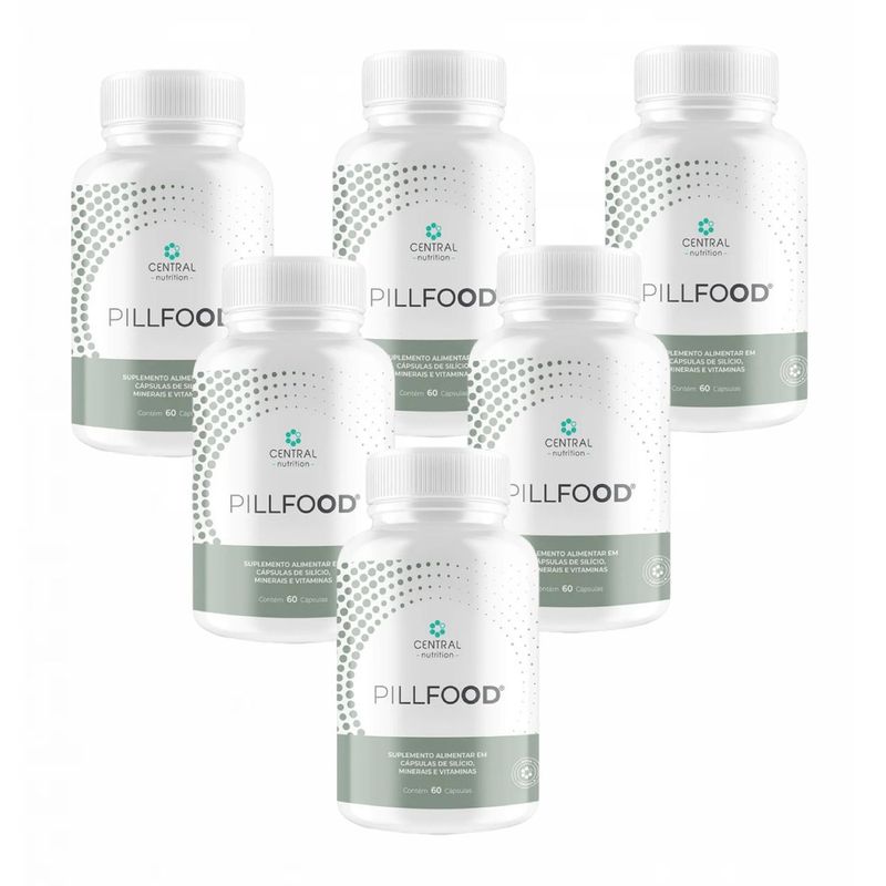 6x Pillfood Silício Orgânico Central Nutrition - 60 Cápsulas cada Sem Sabor