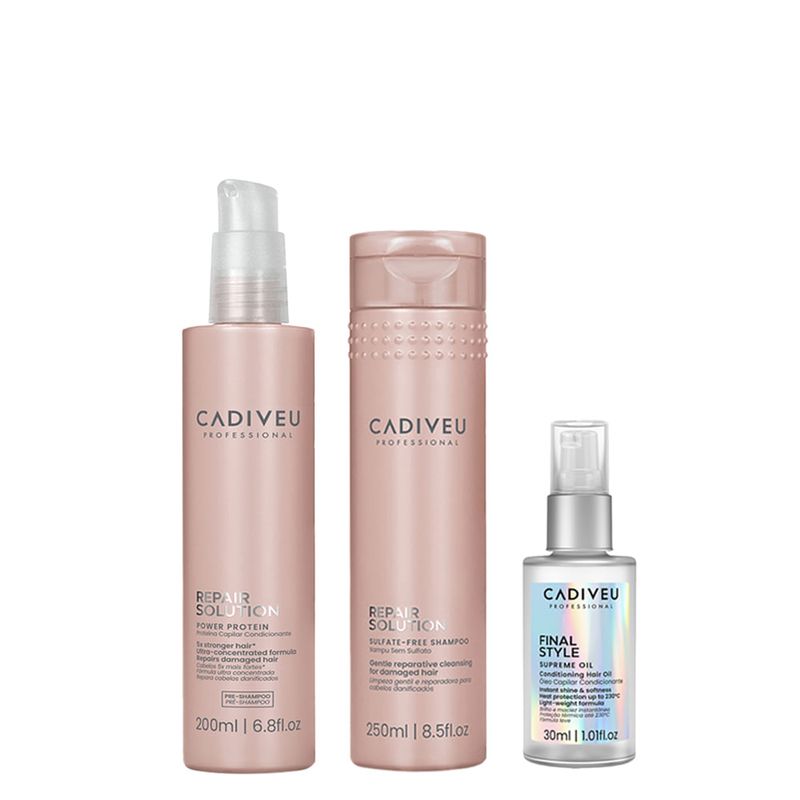Kit Shampoo 250ml + Pré Shampoo 200ml + Óleo 30ml - Cadiveu - Repair Solution