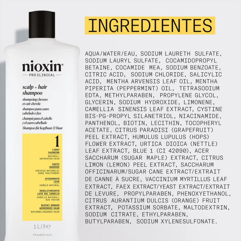 Shampoo 1000ml - Nioxin - Sistema 1 Cabelo Natural Afinamento Leve