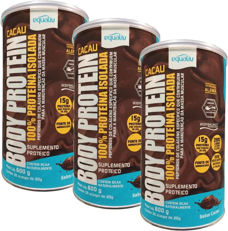 Kit 3 Body Protein - Equaliv - 600g Cacau