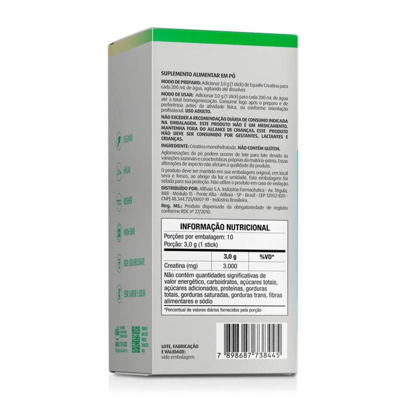 Equaliv - Creatina 100% Monohidratada 10 Sticks - 30g