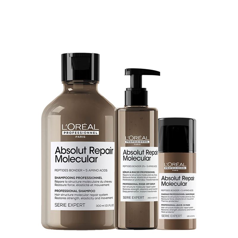 L'Oréal Professionnel - Kit Absolut Repair Molecular - Shampoo 300ml + Leave-In 100ml + Sérum 250ml