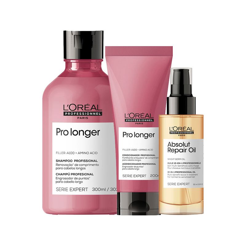Kit L'Oréal Professionnel Serie Expert Pro Longer - Shampoo 300ml - Condicionador 200ml - Óleo 90ml