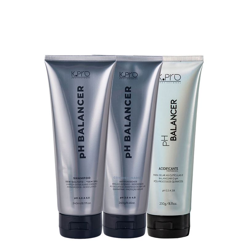 Kit K-Pro Profissional Ph Balancer - Shampoo 240ml - Condicionador 240g - Acidificante 230g