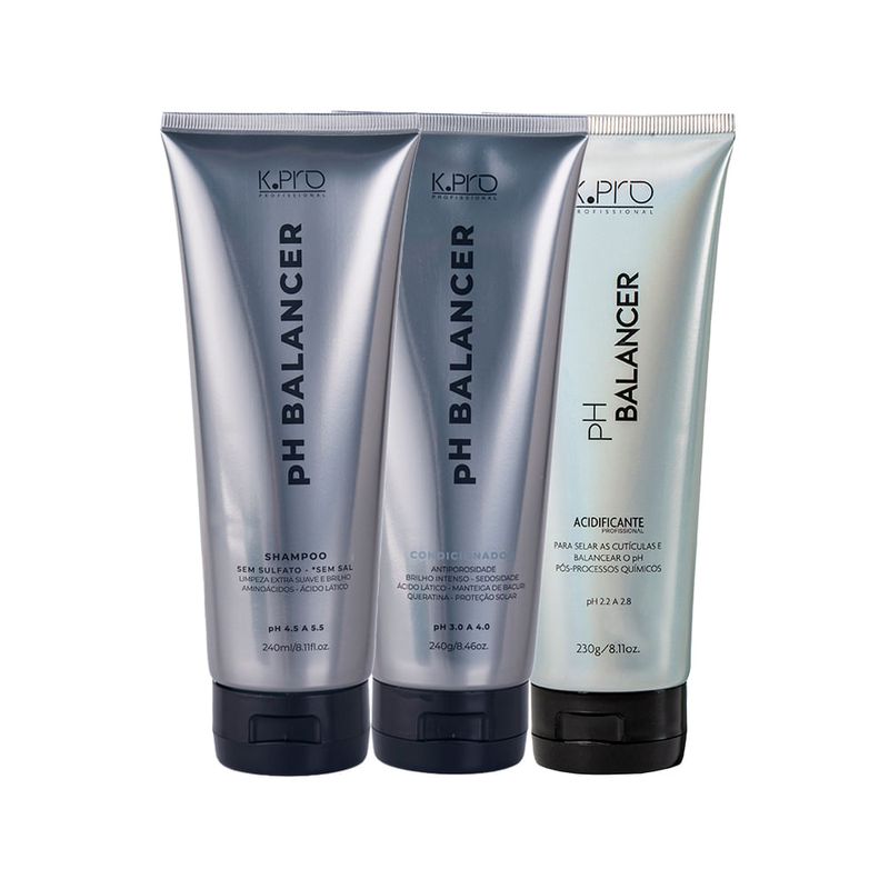 Kit K-Pro Profissional Ph Balancer - Shampoo 240ml - Condicionador 240g - Acidificante 230g