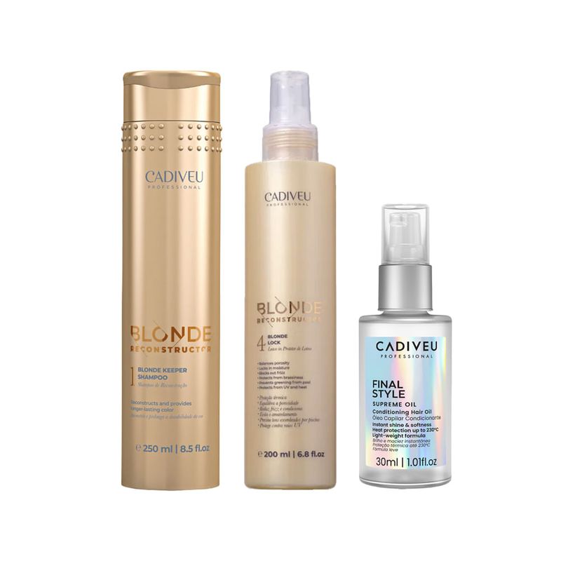 Kit Cadiveu Blonde Reconstructor Keeper - Shampoo 250ml - Óleo Capilar Final Style 30ml - Leave-In 200ml
