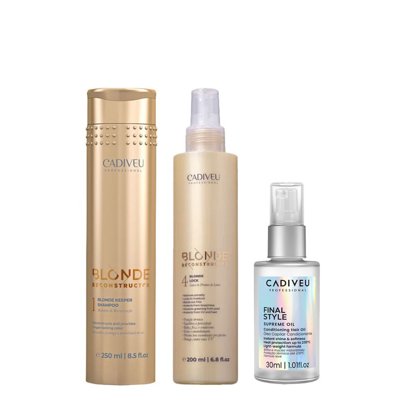 Kit Cadiveu Blonde Reconstructor Keeper - Shampoo 250ml - Óleo Capilar Final Style 30ml - Leave-In 200ml