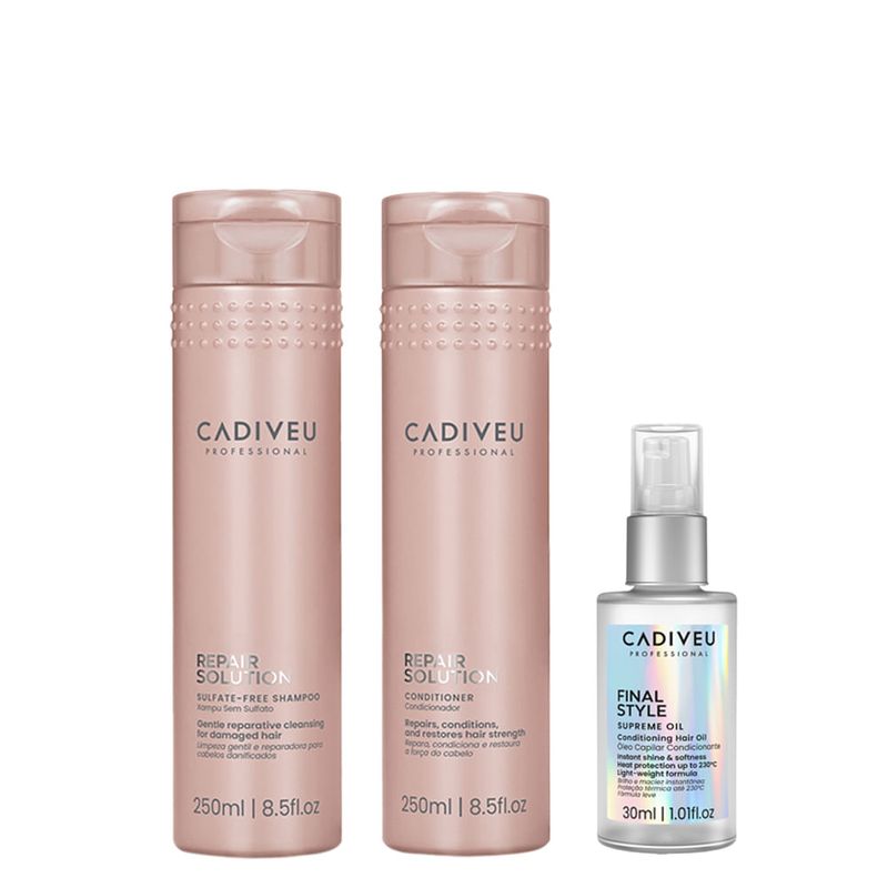 Kit Cadiveu Repair Solution - Shampoo 250ml - Condicionador 250ml - Óleo Capilar Final Style 30ml