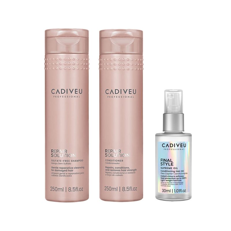 Kit Cadiveu Repair Solution - Shampoo 250ml - Condicionador 250ml - Óleo Capilar Final Style 30ml