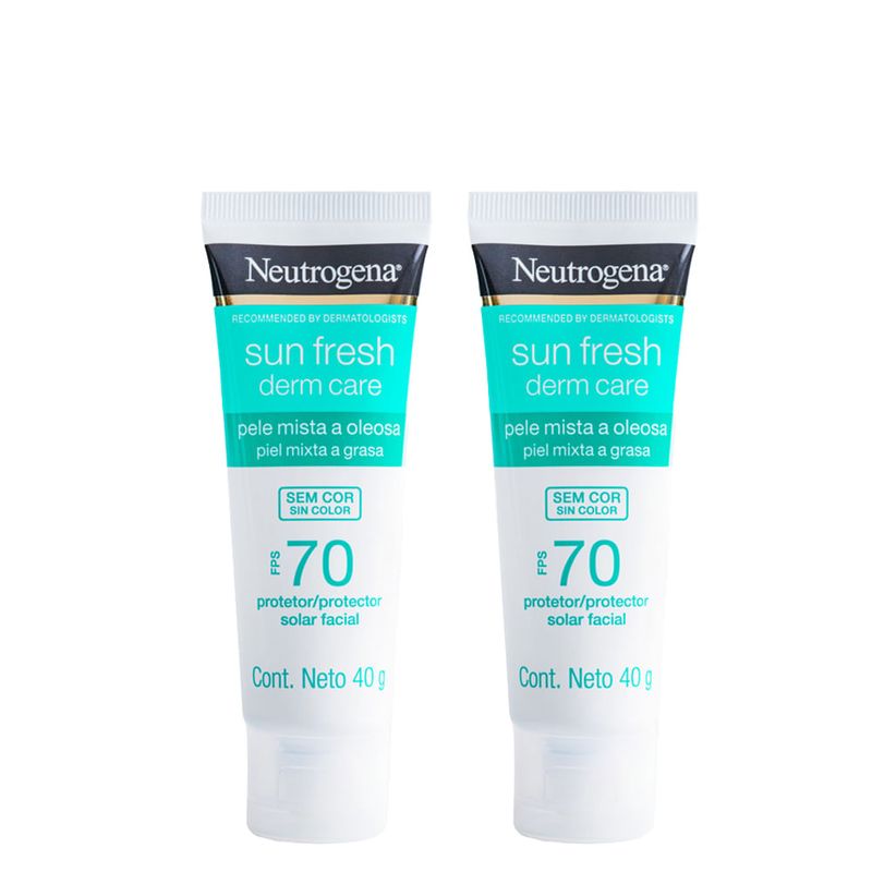 Neutrogena - Kit Sun Fresh Derm Care - Protetor Solar Facial Pele Oleosa FPS 70 40g 2 Unidades
