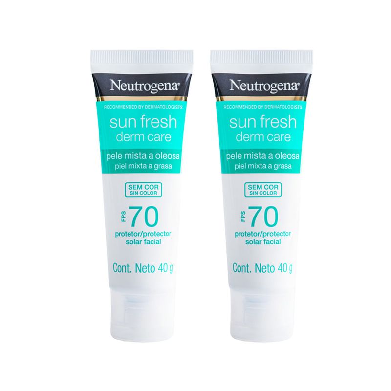 Neutrogena - Kit Sun Fresh Derm Care - Protetor Solar Facial Pele Oleosa FPS 70 40g 2 Unidades