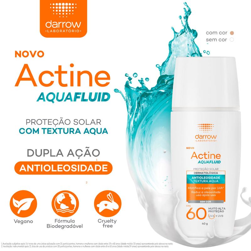 Protetor Solar Darrow Actine Aquafluid FPS 60 - 40g – Alta Proteção e Toque Seco