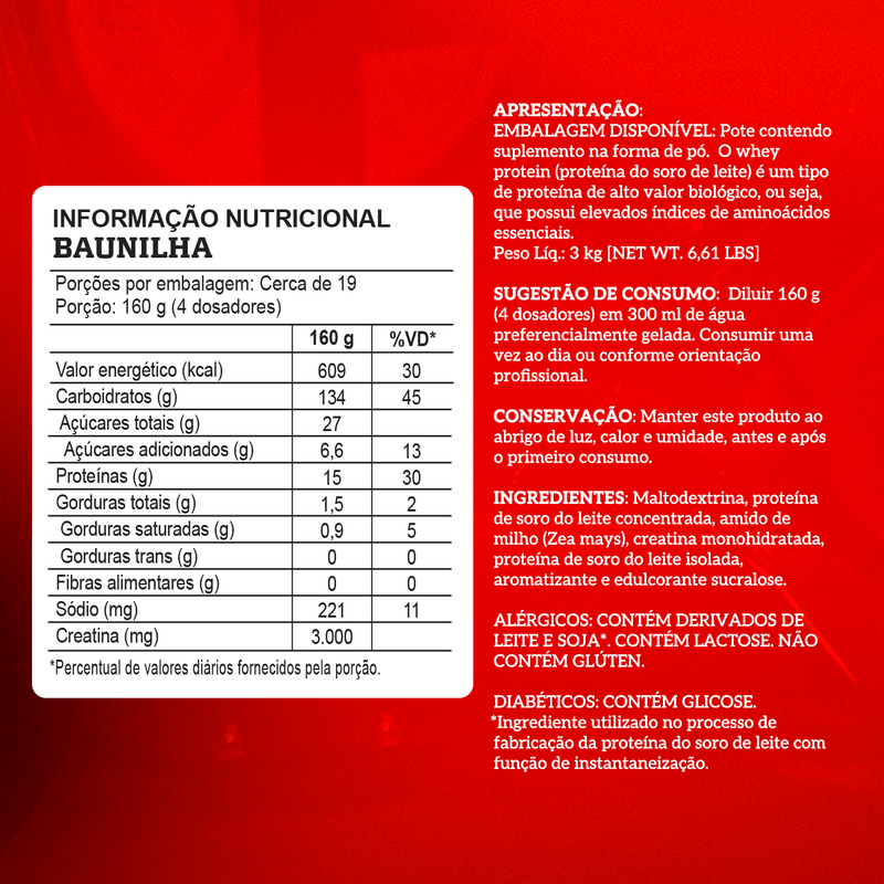 Creamass Hipercalórico com Creatina - Baunilha - 3Kg