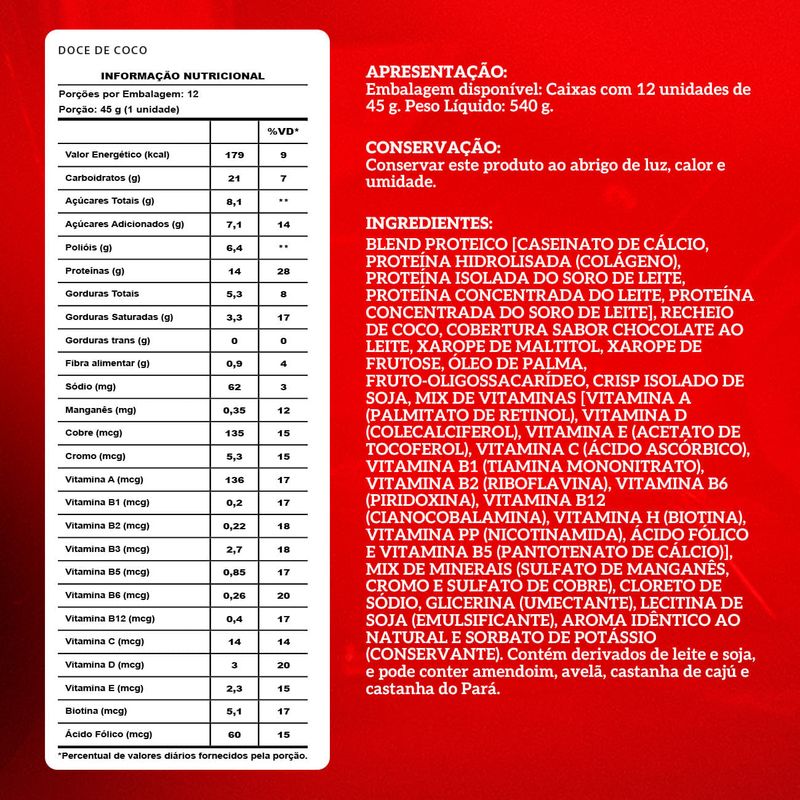 Protein Crisp Bar - Integralmédica - 12 Un - Doce Coco