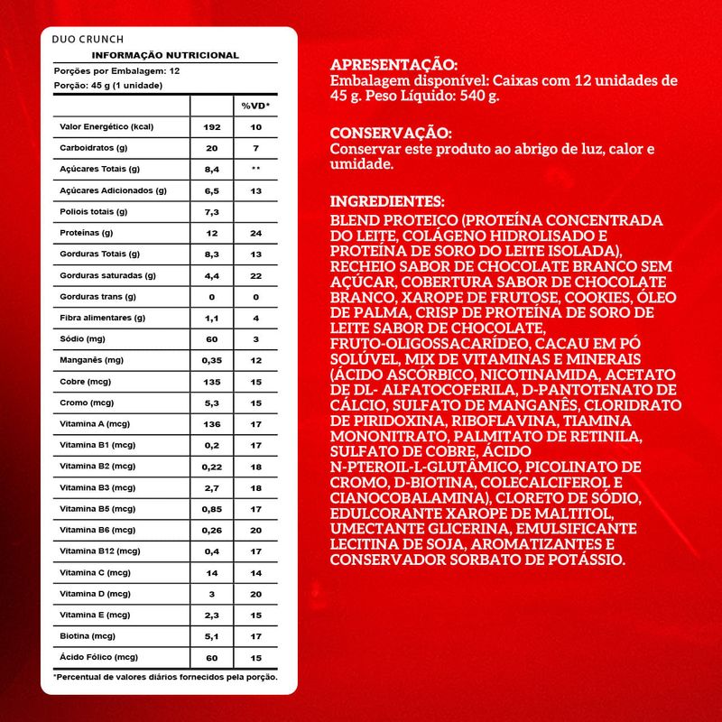 Protein Crisp Bar - Integralmédica - 12 Un - Duo Crunch