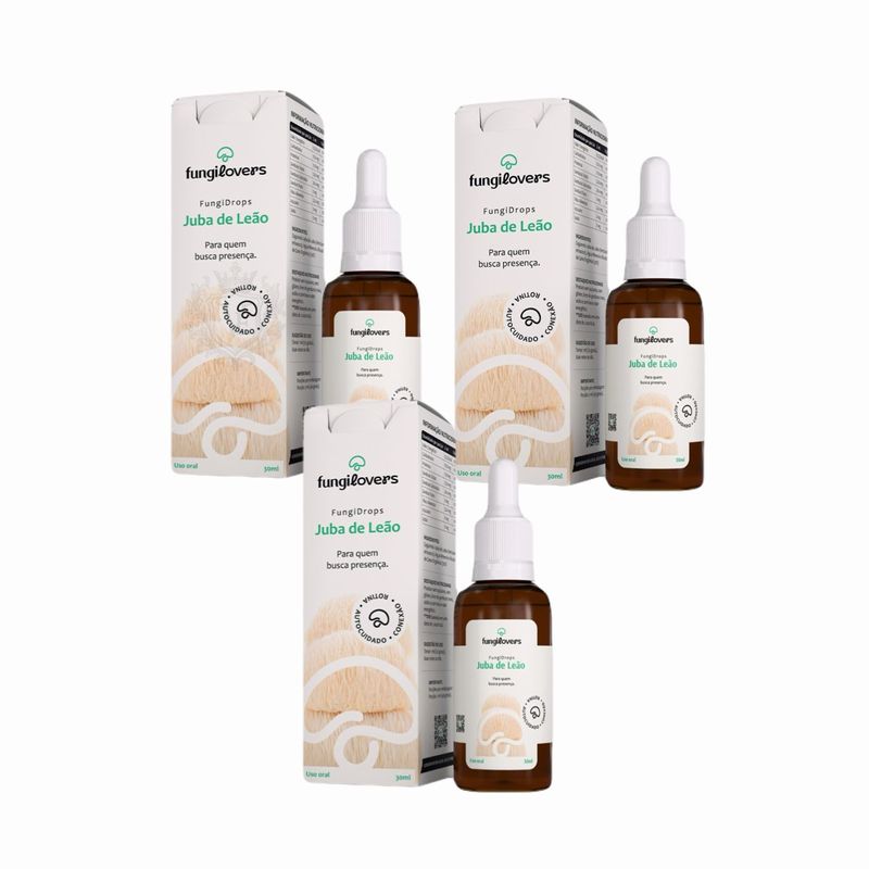 Kit 3x Extrato Juba de Leão - Hericium Erinaceus Lion's Mane - 30ml