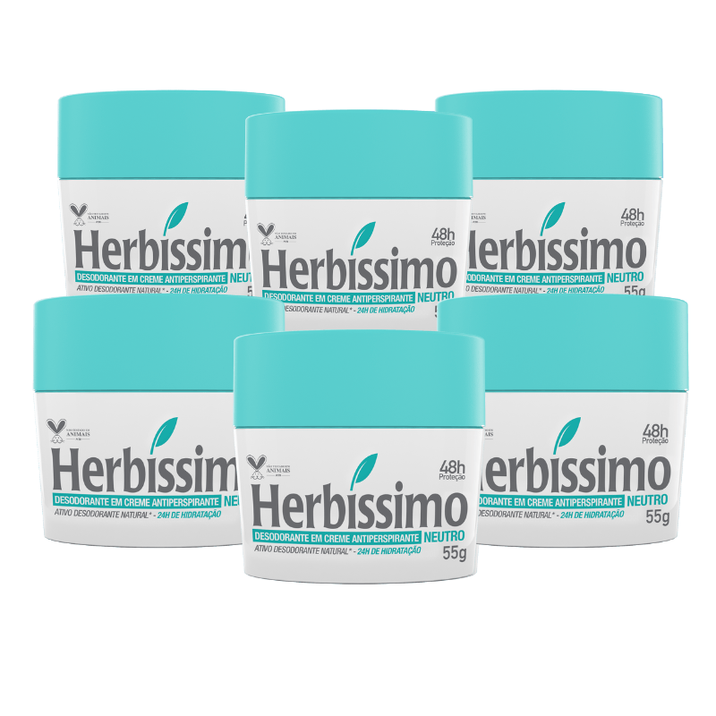 Kit Desodorante Creme Antitranspirante Neutro Herbíssimo - 55g - 6 Unidades