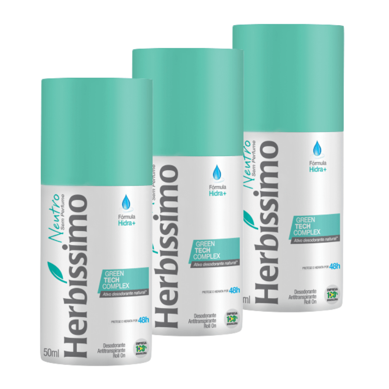 Kit Desodorante Antitranspirante Roll-On Herbíssimo Neutro - 50ml - 3 Unidades