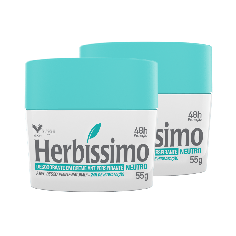 Kit Desodorante Creme Antitranspirante Herbíssimo - Neutro - 55g - 2 Unidades