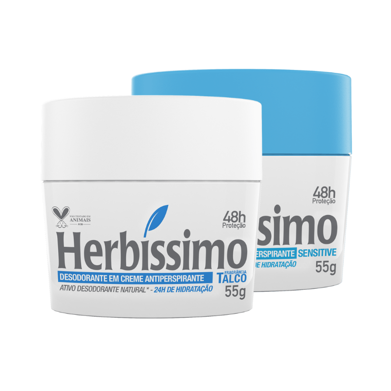 Kit Desodorante Creme Antitranspirante Herbíssimo - Talco e Sensitive - 55g - 2 Unidades