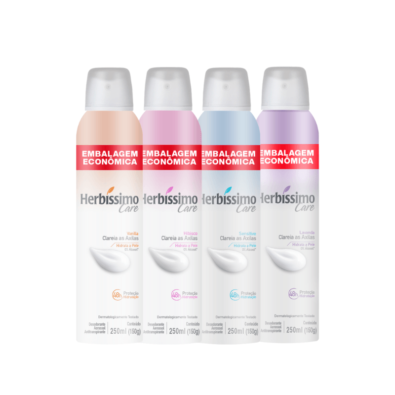 Kit Desodorante Aerossol Antitranspirante Herbíssimo Care Fragrâncias - 250ml - c/ 4 Unidades