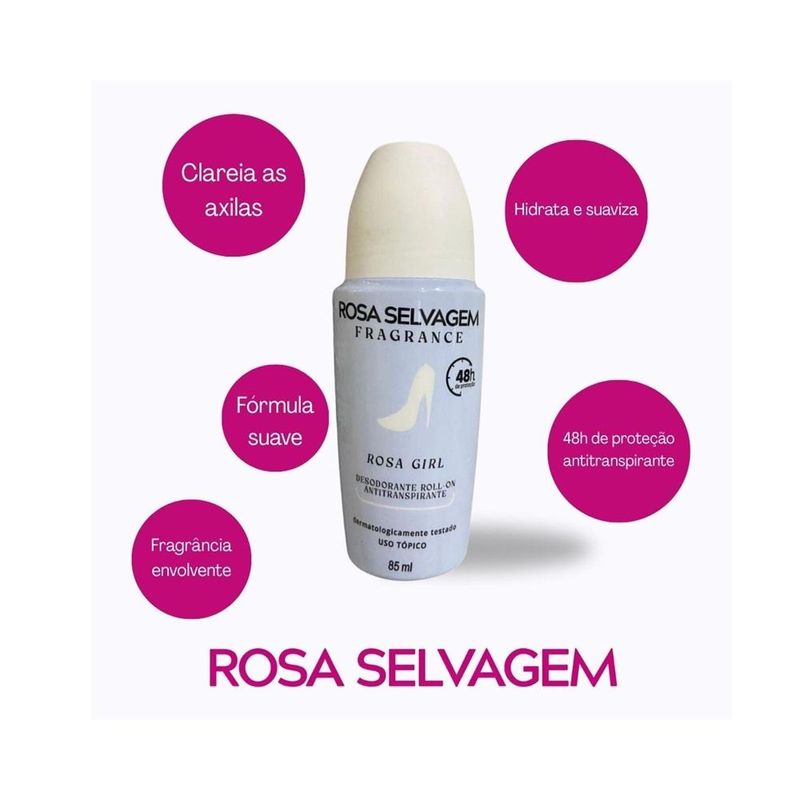 Kit 2 Desodorante Roll-On Rosa Girl - Rosa Selvagem - 85ml
