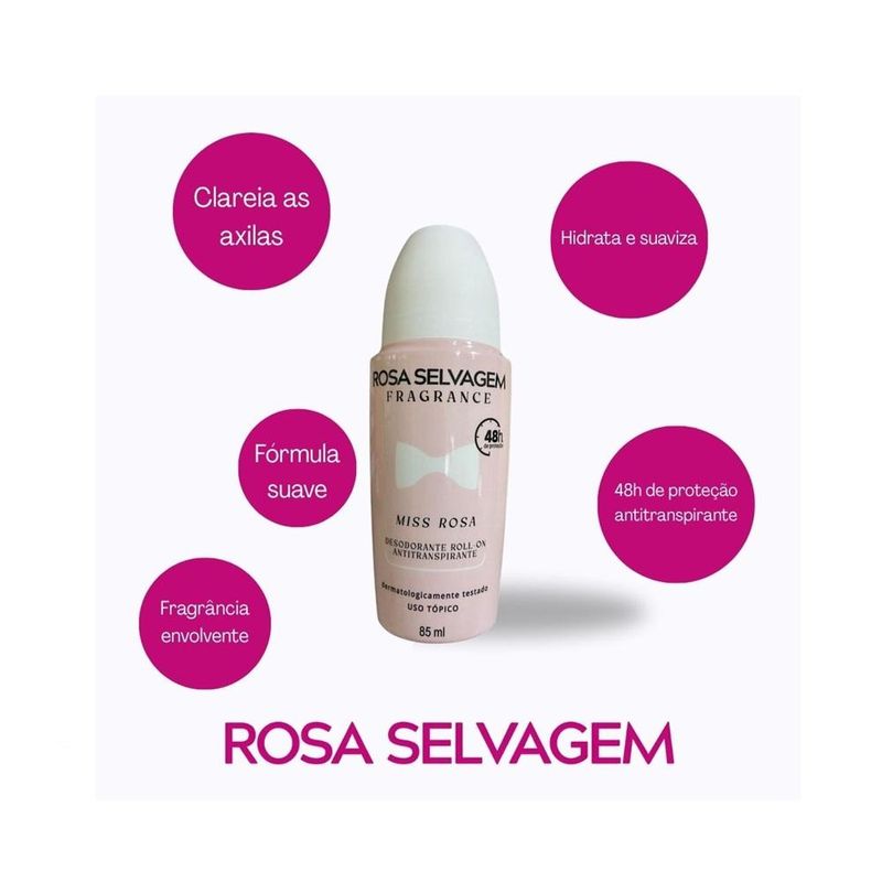 Kit 4 Desodorante Roll-On Miss - Rosa Selvagem - 85ml