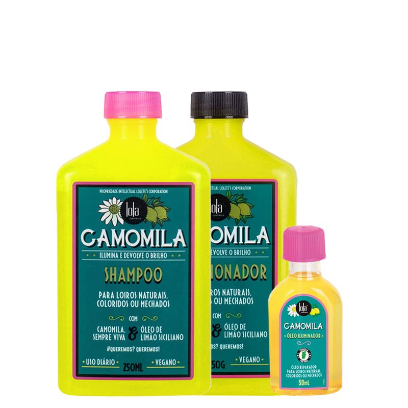 Lola Cosmetics - Kit Camomila - Shampoo 250ml + Condicionador 250ml + Óleo Capilar Iluminador 50ml