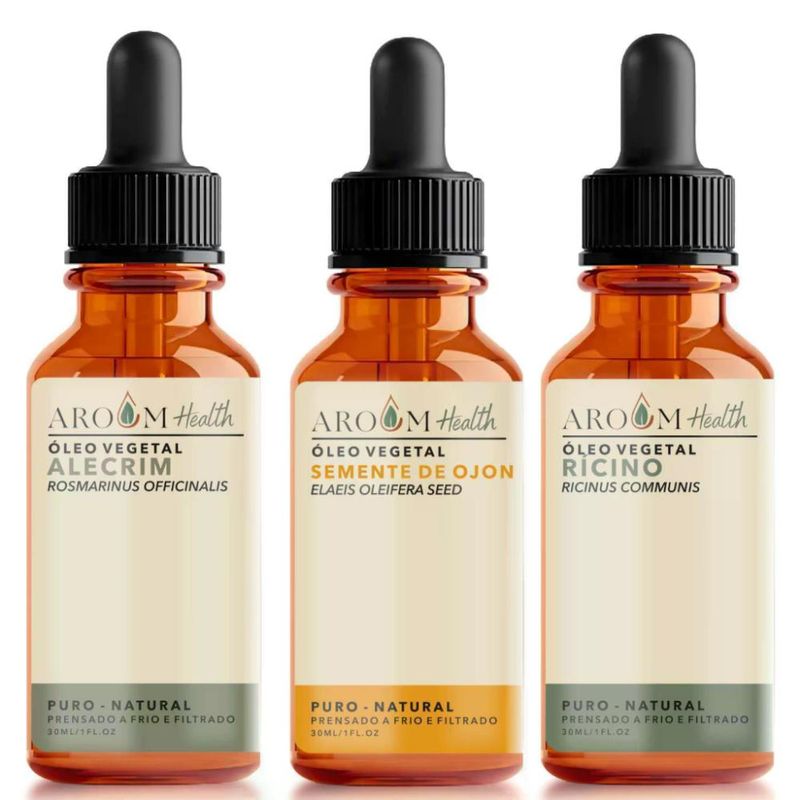 Kit Terapia Capilar - Óleos Vegetais de Alecrim, Semente de Ojon e Rícino - 30ml Cada