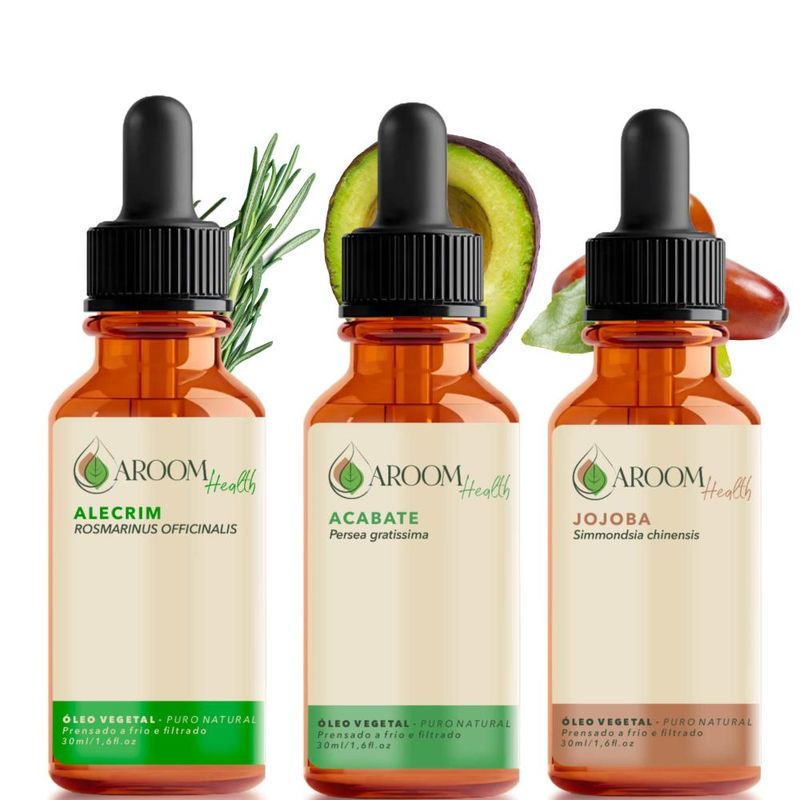 Kit Óleos Vegetais de Alecrim, Abacate e Jojoba - 30ml Cada