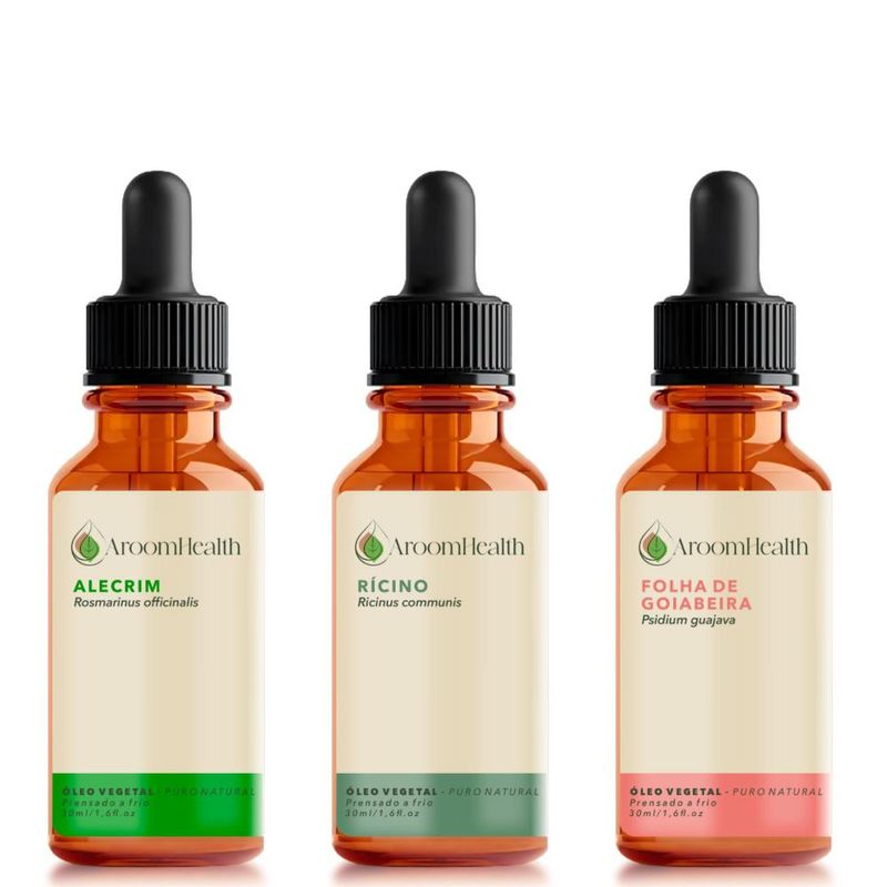 Kit Óleos Vegetais de Alecrim, Folha de Goiabeira e Rícino - 30ml Cada