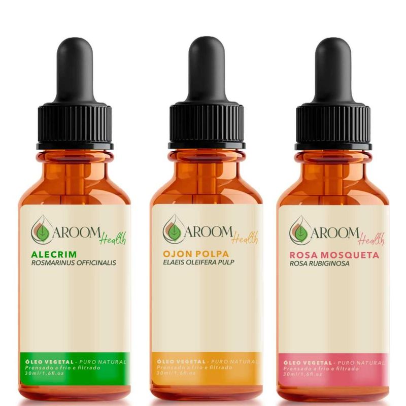 Kit Óleos Vegetais de Alecrim, Ojon Polpa/Batana e Rosa Mosqueta - 30ml Cada
