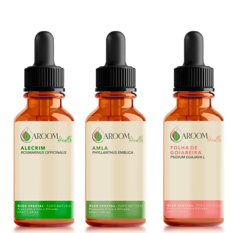 Kit Óleos Vegetais de Alecrim, Folha de Goiabeira e Amla - 30ml Cada