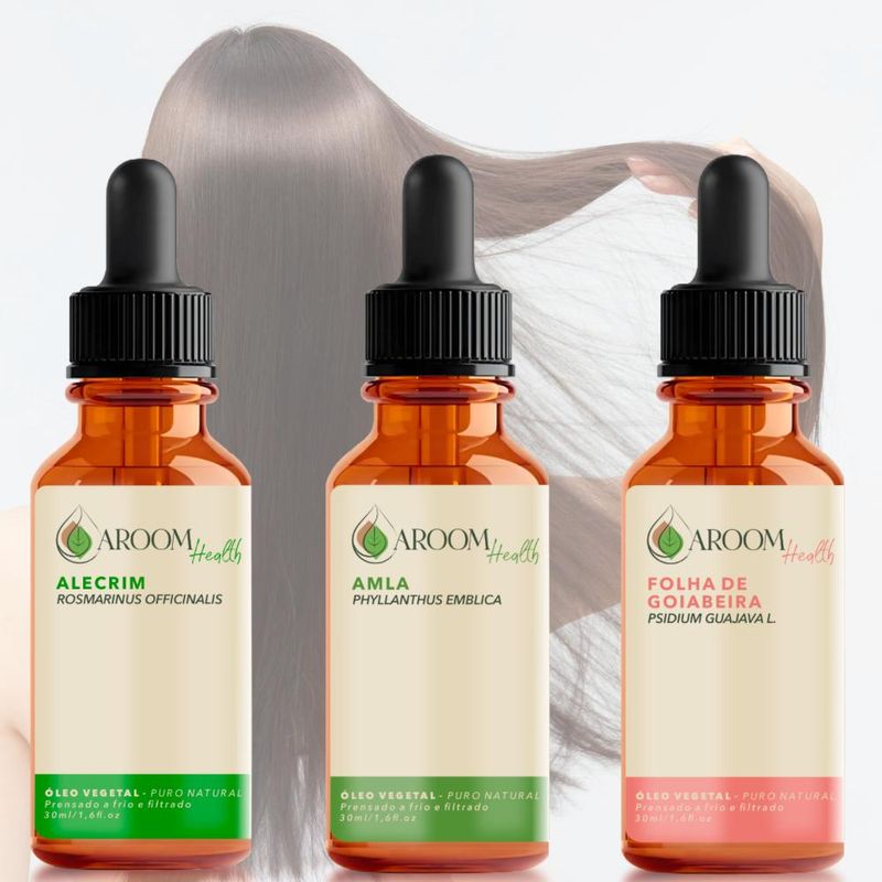 Kit Óleos Vegetais de Alecrim, Folha de Goiabeira e Amla - 30ml Cada