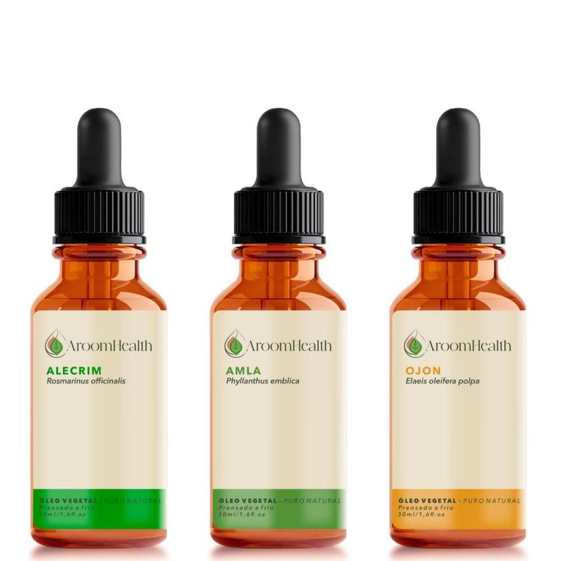 Kit Óleos Vegetais de Alecrim, Amla e Ojon Polpa/Batana - 30ml Cada