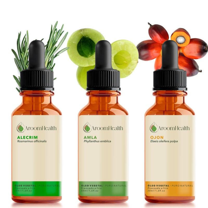 Kit Óleos Vegetais de Alecrim, Amla e Ojon Polpa/Batana - 30ml Cada