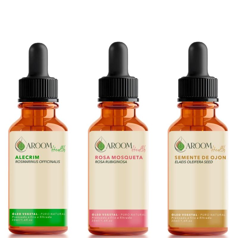 Kit Óleos Vegetais de Alecrim, Semente de Ojon e Rosa Mosqueta - 30ml Cada