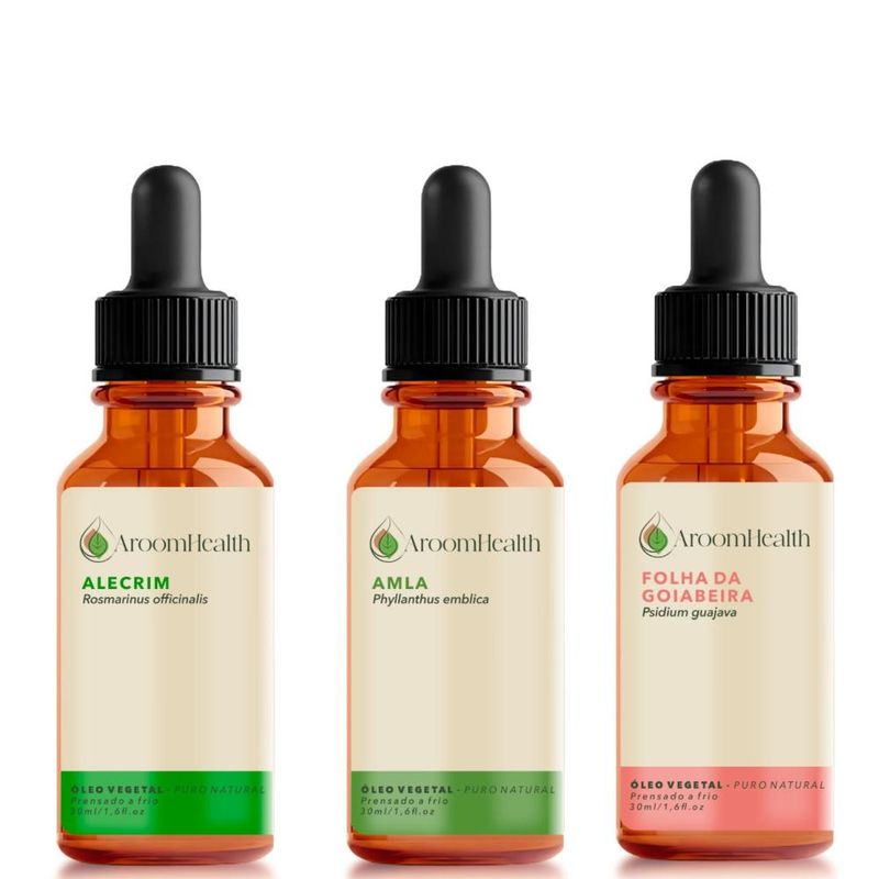 Kit Óleos Vegetais de Alecrim, Amla e Folha de Goiabeira - 30ml Cada
