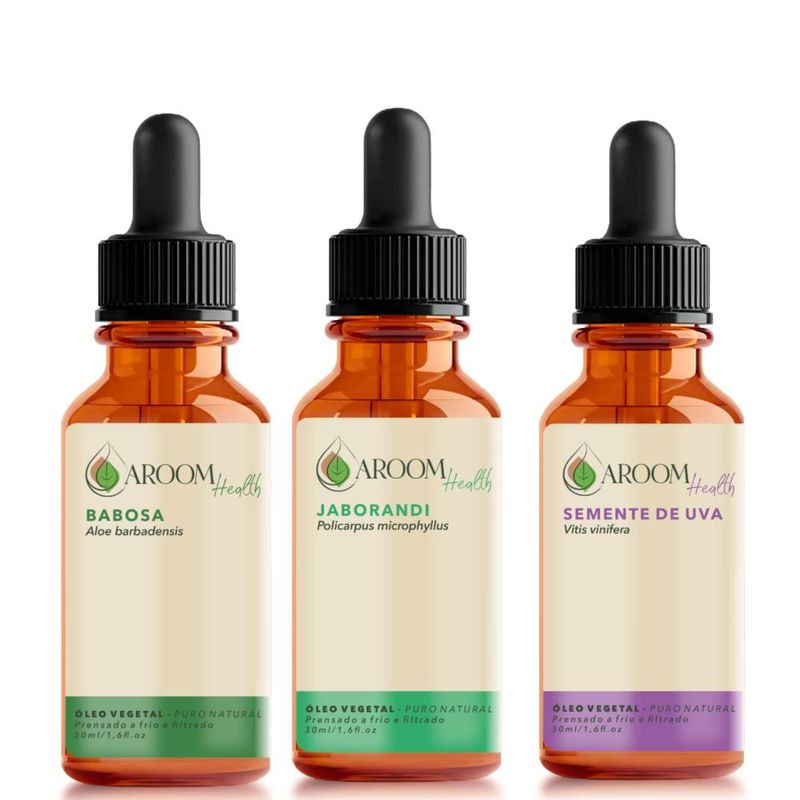 Kit Óleos Vegetais de Babosa, Jaborandi e Semente de Uva - 30ml Cada
